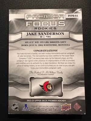 2022-23 Premier - Jake Sanderson - Premier Focus /49 - RPA back